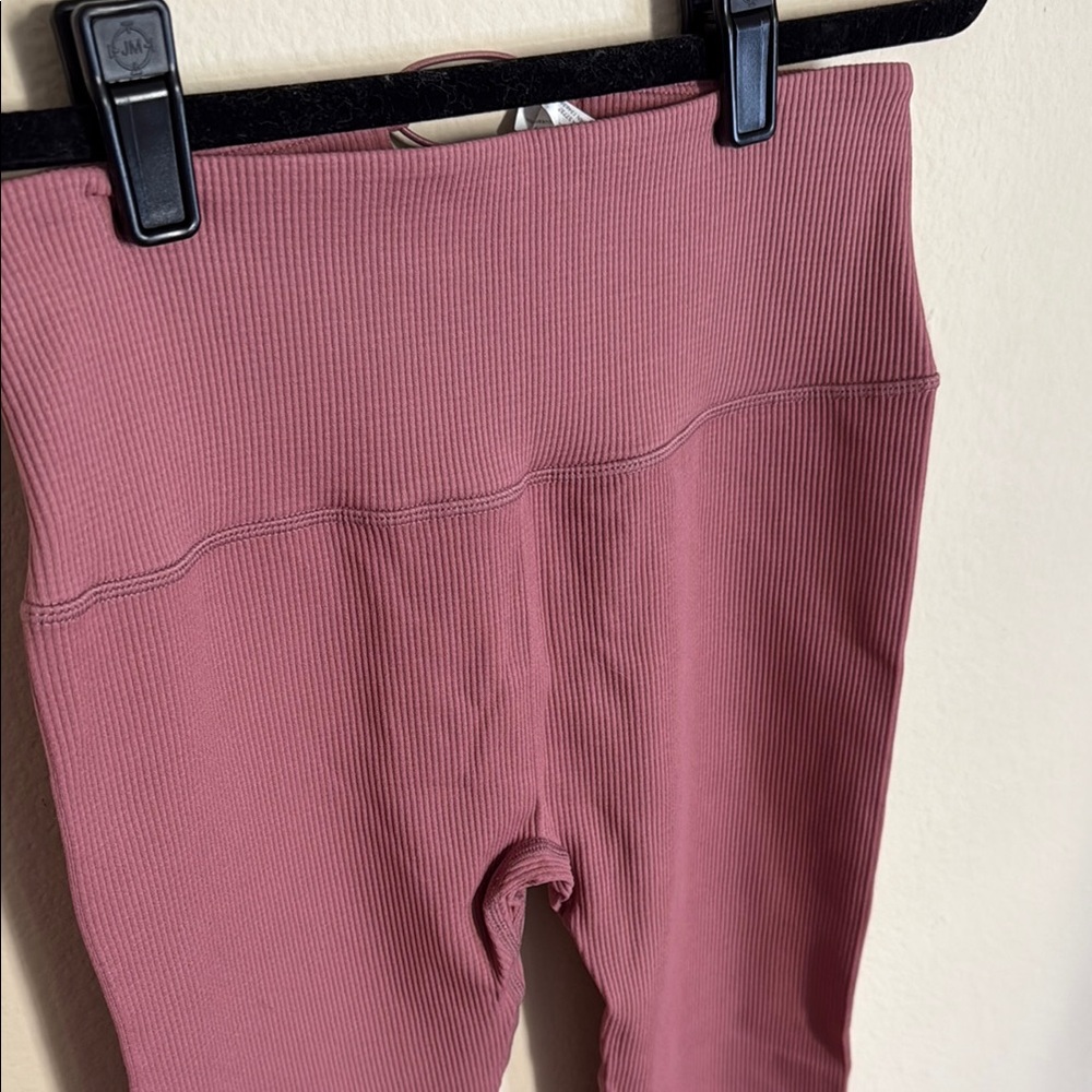 Lace Up Back Ribbed Pink Leggings - Picture 2 of 10